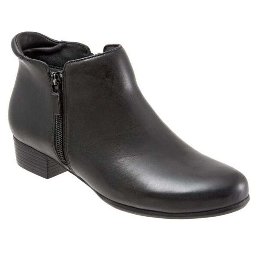 Trotters Major Boot Women's 6 Black Leather Dual Zipper Block Heel Ankle ZPO2448